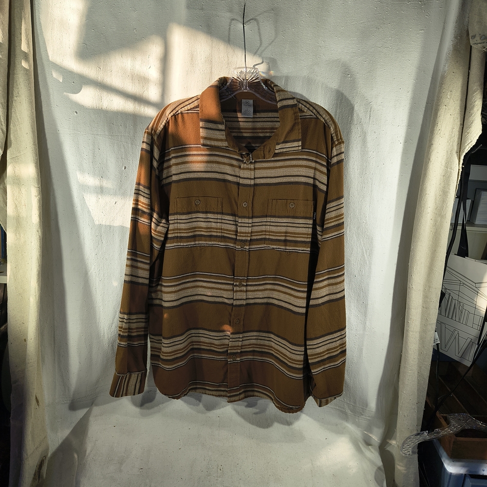 Hurley Men's Size Large Brown Flannel Striped Casual Shirt